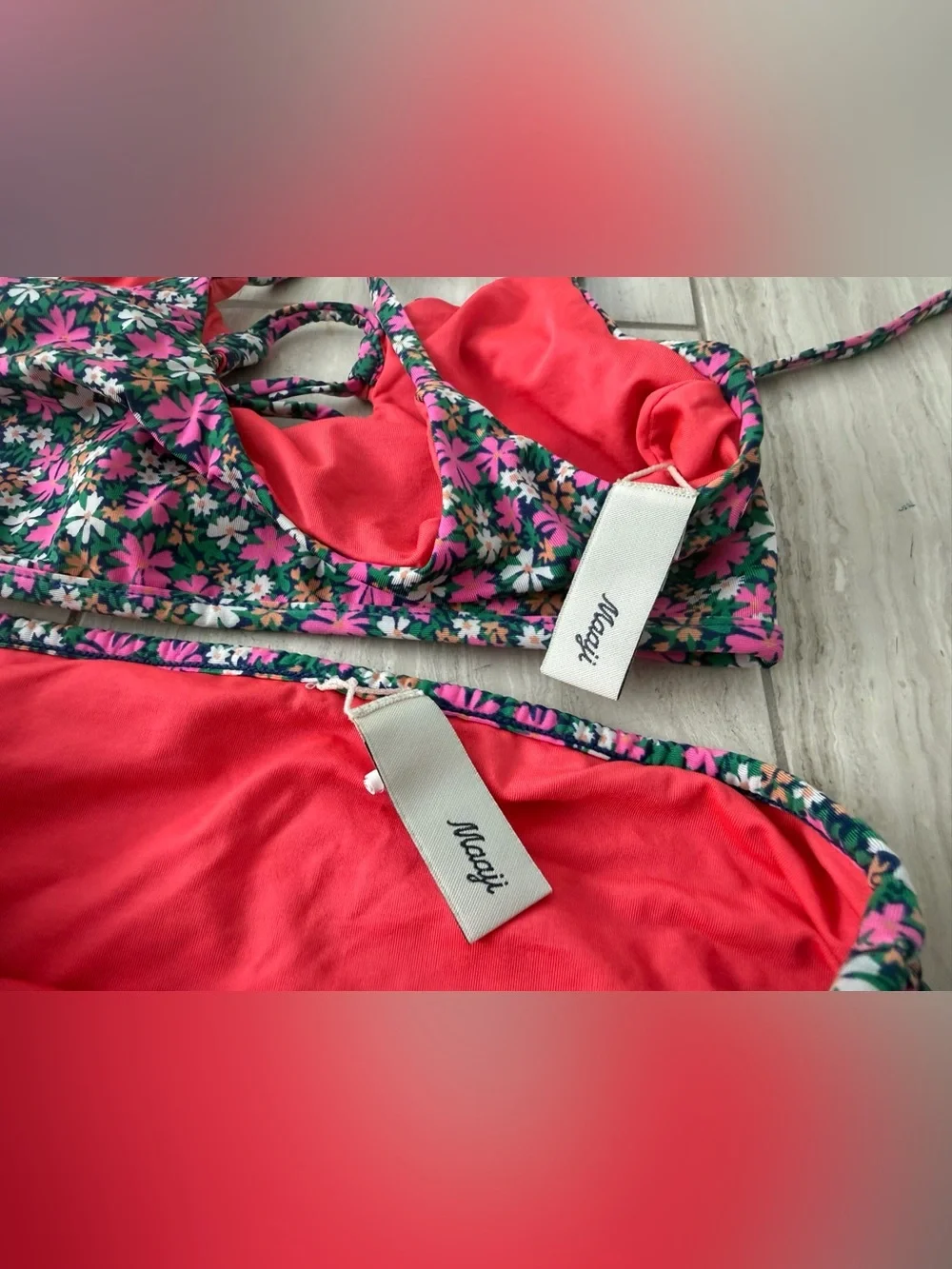 Maaji Kids One Piece Floral pink and Green Swimsuit, size 8